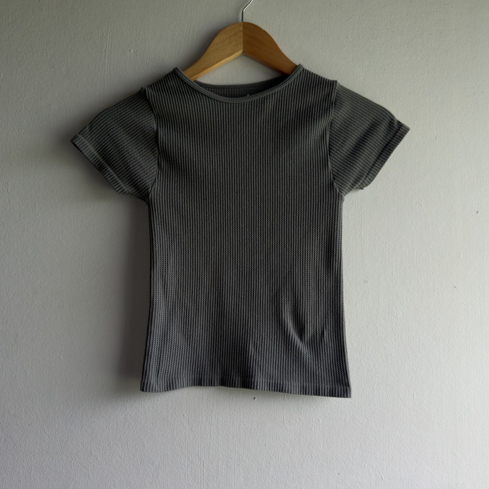 Free People Intimately Waffle Knit Tee Women XS/S Gray Seamless Minimalist Top
